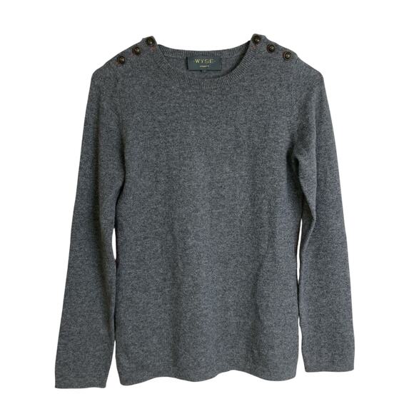 Wyse London Cashmere Sweater Womens Size 1 Gray Pullover Elbow Patch Button Top - Picture 1 of 11